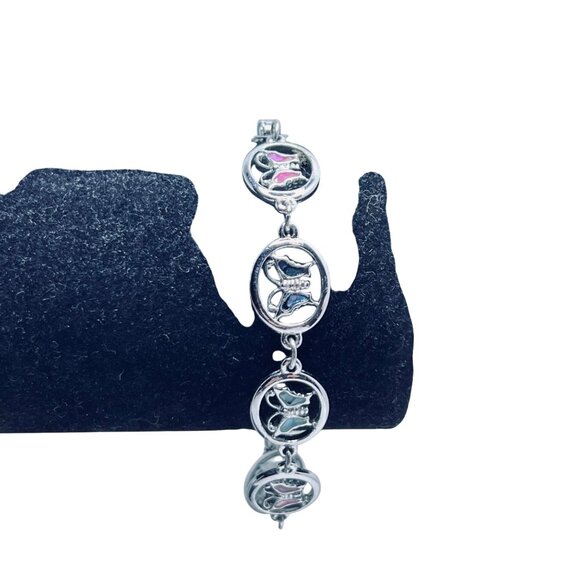 Silver Tone With Enamel Butterfly Links Bracelet (5567) - Picture 1 of 9